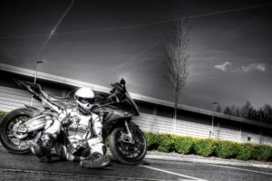 motorcycle, Man, Driver, Rest, Sky, Bw