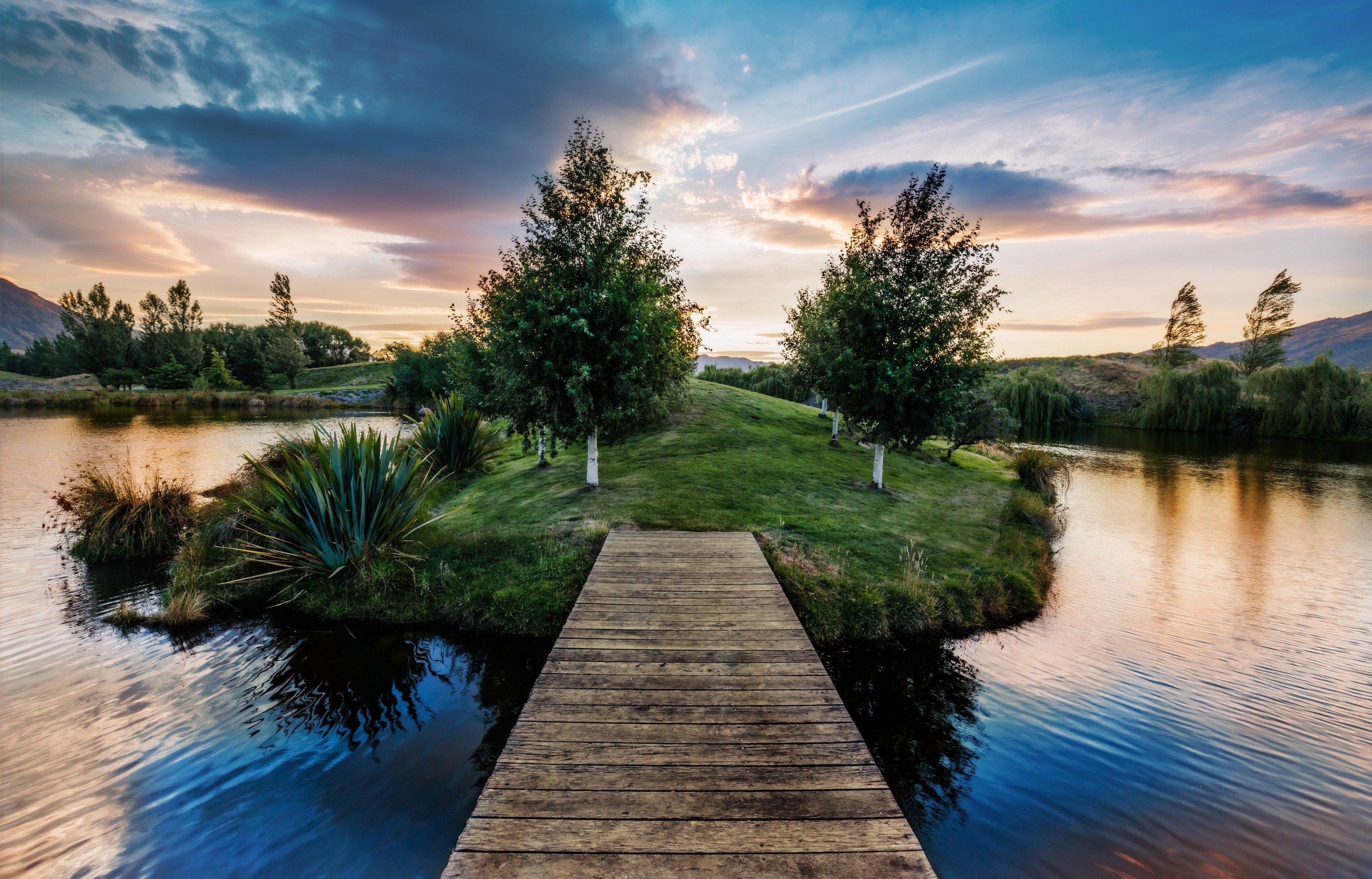 lake, Pier, Islan, Forest, Sky Wallpaper