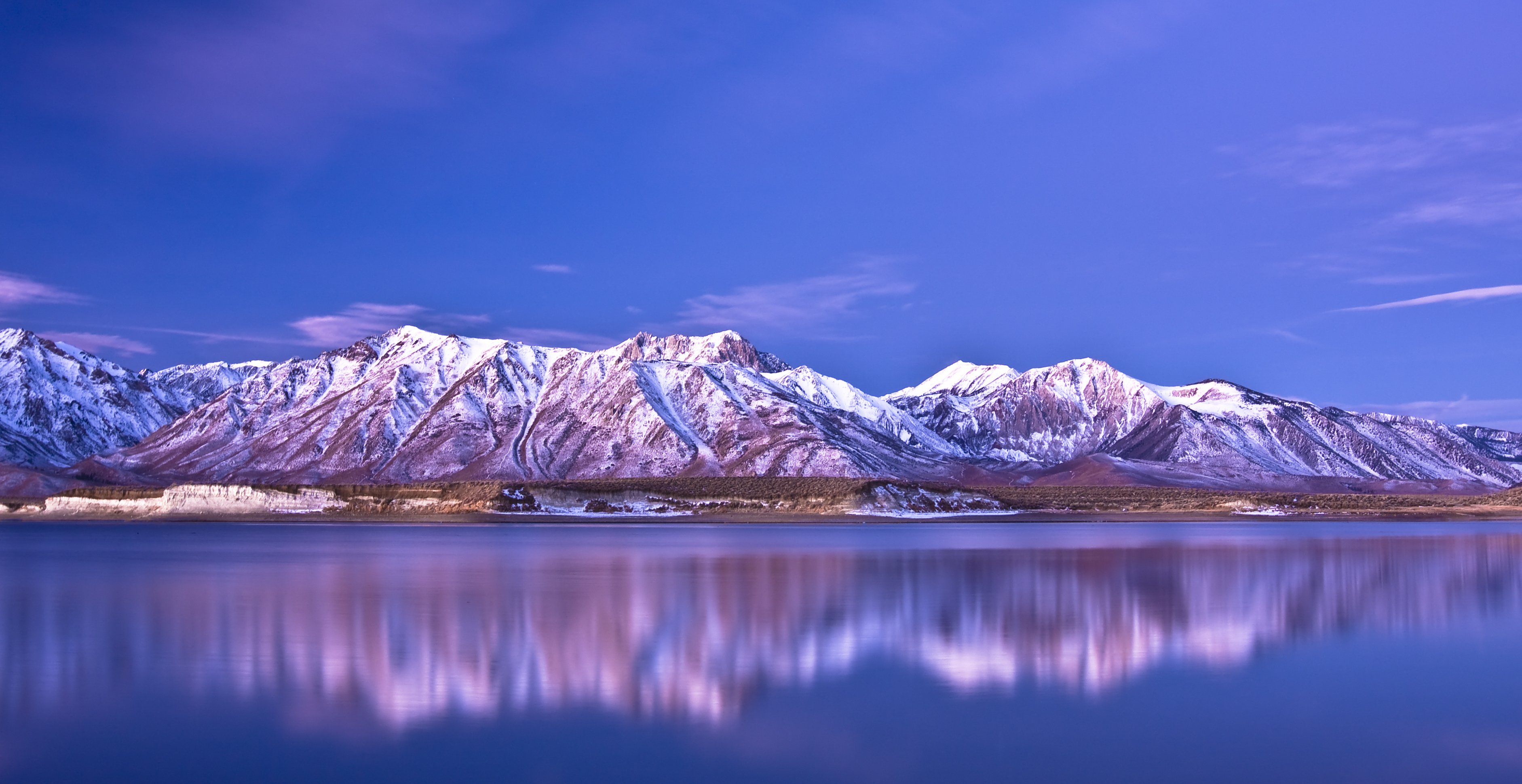 mountains, Reflection, Sky, Blue Wallpaper