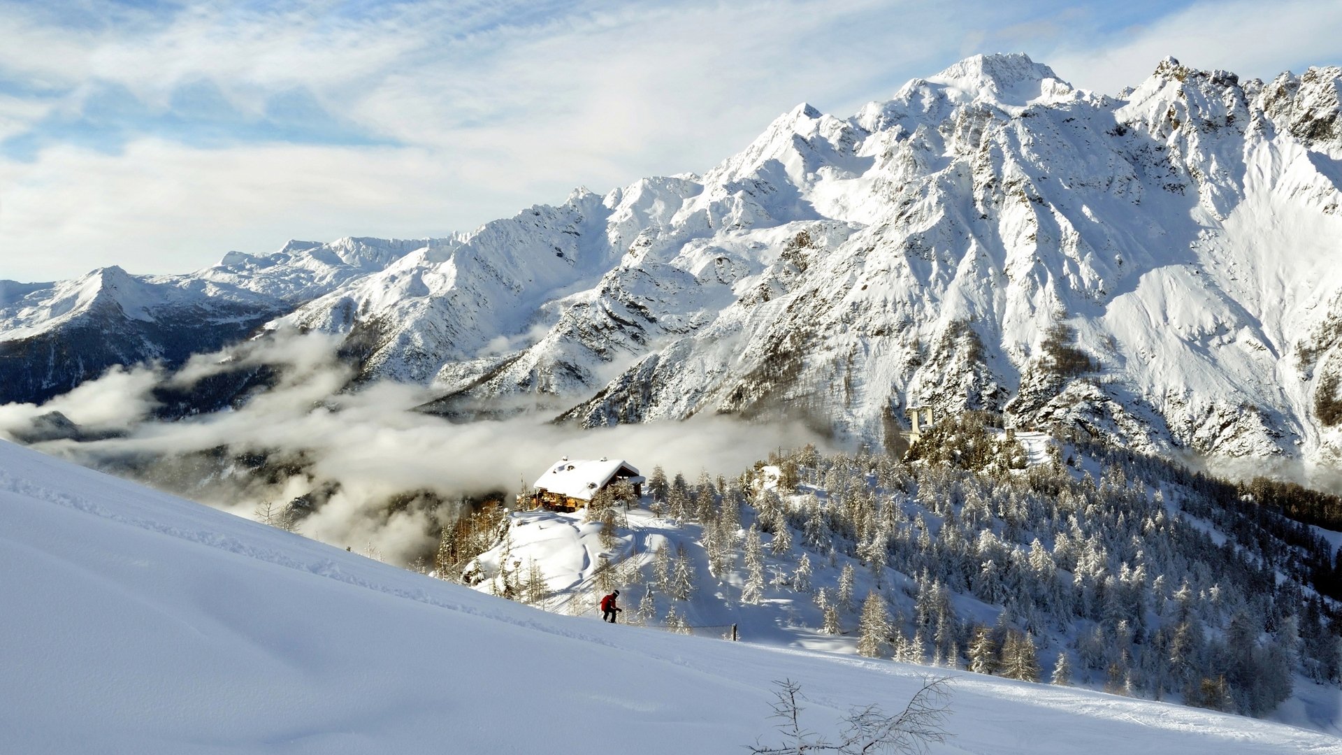 mountains, Nature, Green, Forest, Rocks, Snow Wallpaper