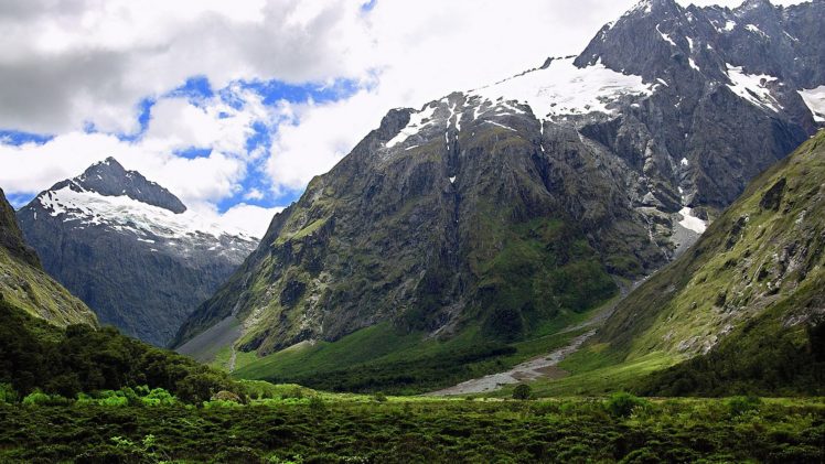 mountains, Nature, Green, Forest, Rocks, Snow HD Wallpaper Desktop Background