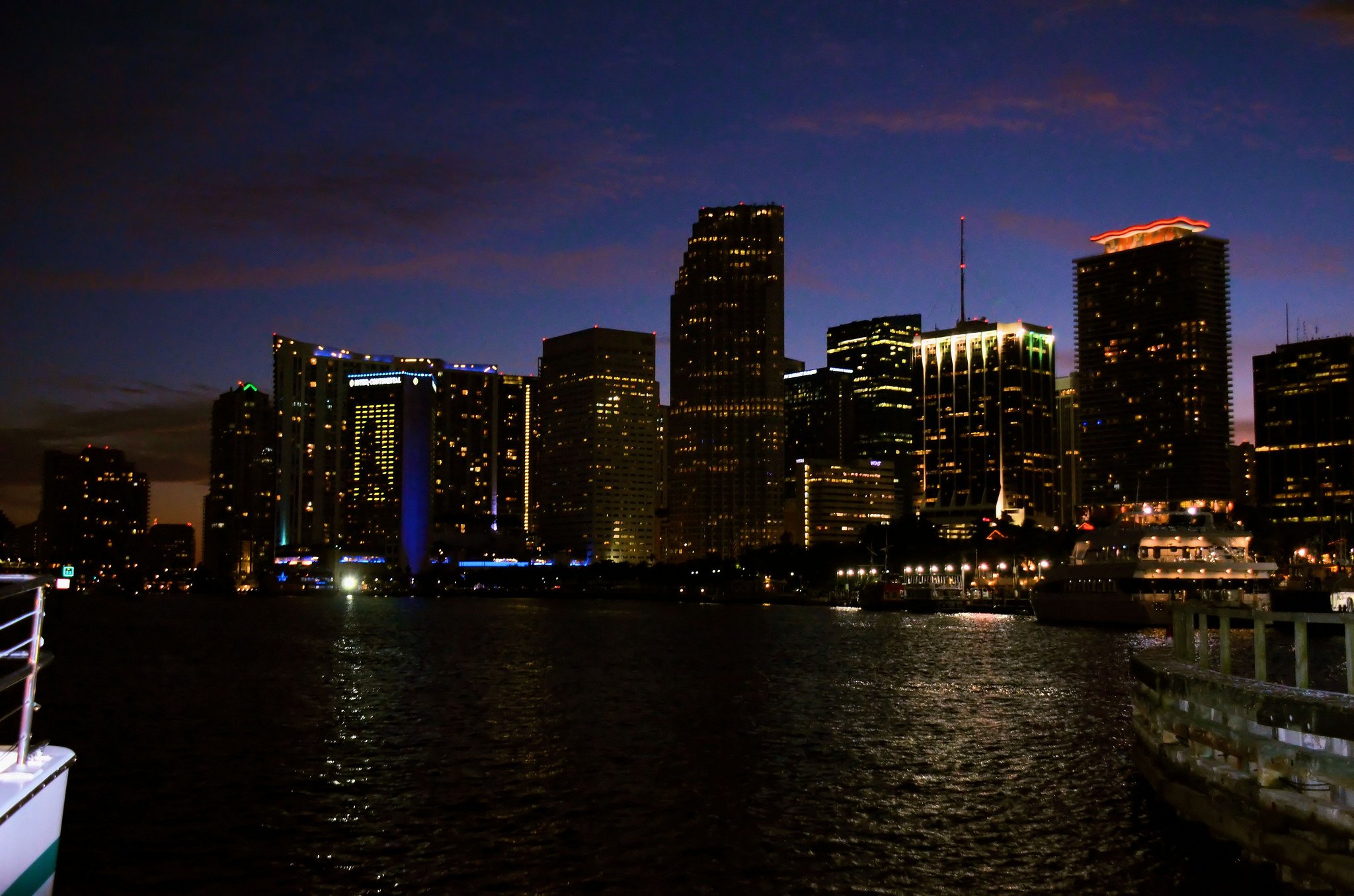 florida, Miami, Tower, Marina, Bridge, Beach, Monuments, Usa, Night, Urban, Cities, United, States, Panorama, Panoramic Wallpaper