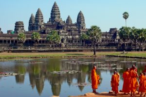 cambodia, Temple, Angkor, Wat, Monks, Men, Males, People, Architecture, Buildings