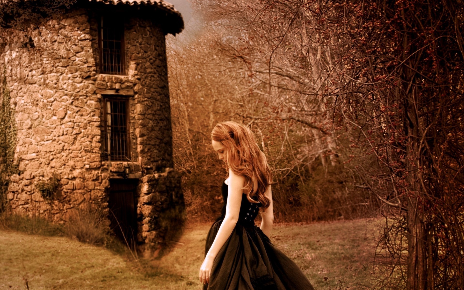 mood, Sadness, Sorrow, Architecture, Buildings, Women, Females, Girls, Redheads, Gothic Wallpaper