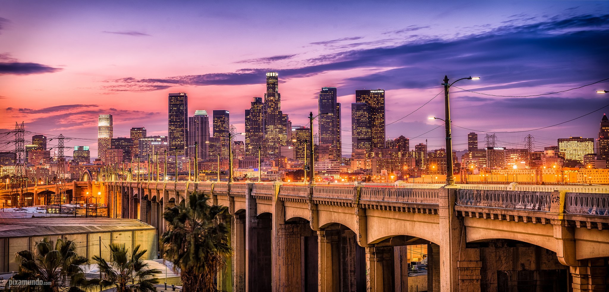 los, Angeles, California, Pacific, Ocean, Beach, Architecture, Buildings, Cities, Lights, Night Wallpaper