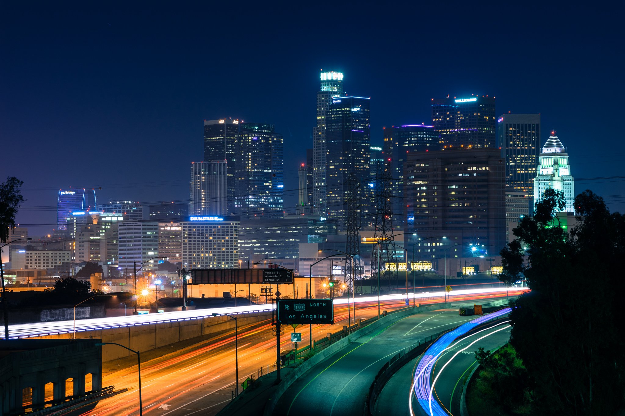 los, Angeles, California, Pacific, Ocean, Beach, Architecture, Buildings, Cities, Lights, Night Wallpaper