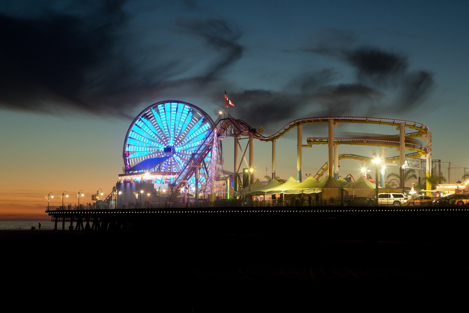 los, Angeles, California, Pacific, Ocean, Beach, Architecture, Buildings, Cities, Lights, Night Wallpaper