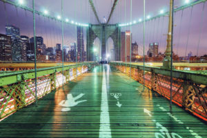 brooklyn, Bridge, Bridge, Cables, New, York, Buildings, Night, Lights, Path, Trail, Cities