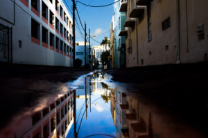 buildings, Puddle, Reflection, Alley
