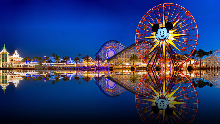 disneyland, California, Adventure, Land, Ferris, Wheel, Roller, Coaster, Reflection HD Wallpaper Desktop Background