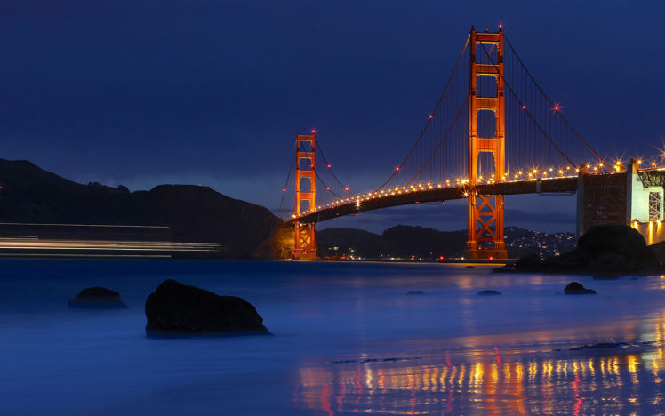 golden, Gate, Bridge, Bridge, San, Francisco, Night, Timelapse, Shore, Ocean HD Wallpaper Desktop Background