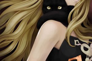 blond, Long, Hair, Cat, Girl, Yellow, Witch