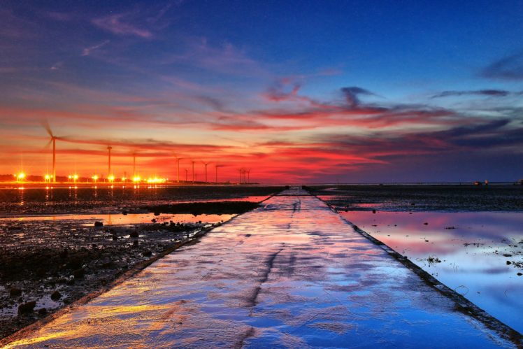road, Water, Clouds, Sunset, China, Taiwan, Changhua, Sea HD Wallpaper Desktop Background