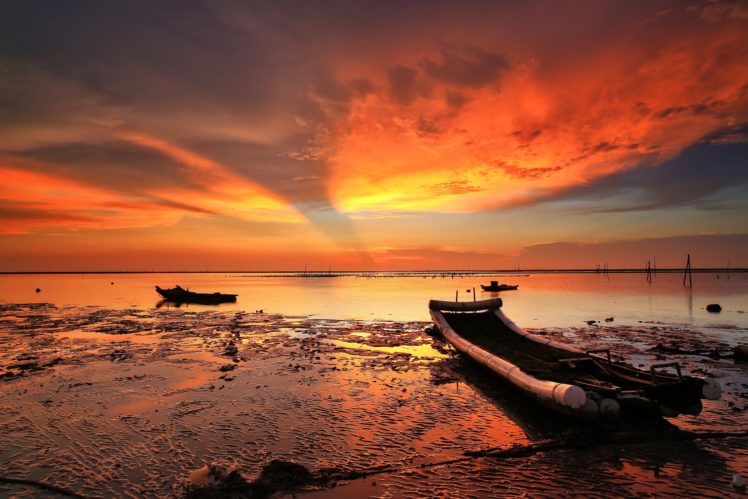 siansi, Sunset, Taiwan, Changhua, Boat, Ocean, Sea HD Wallpaper Desktop Background