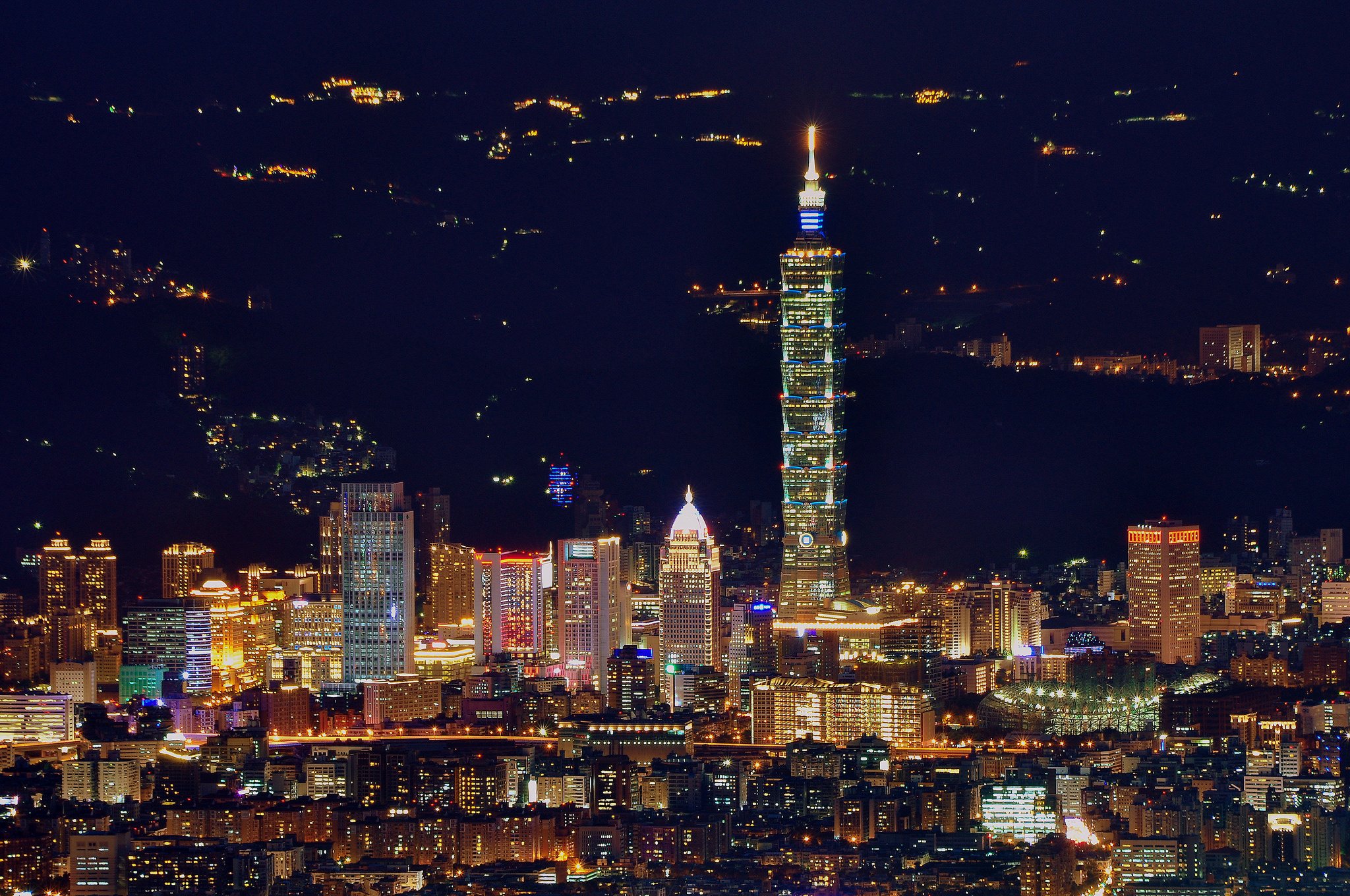 china, Taiwan, Taipei, City, Tower, Night, Sky, Light, Lights Wallpaper