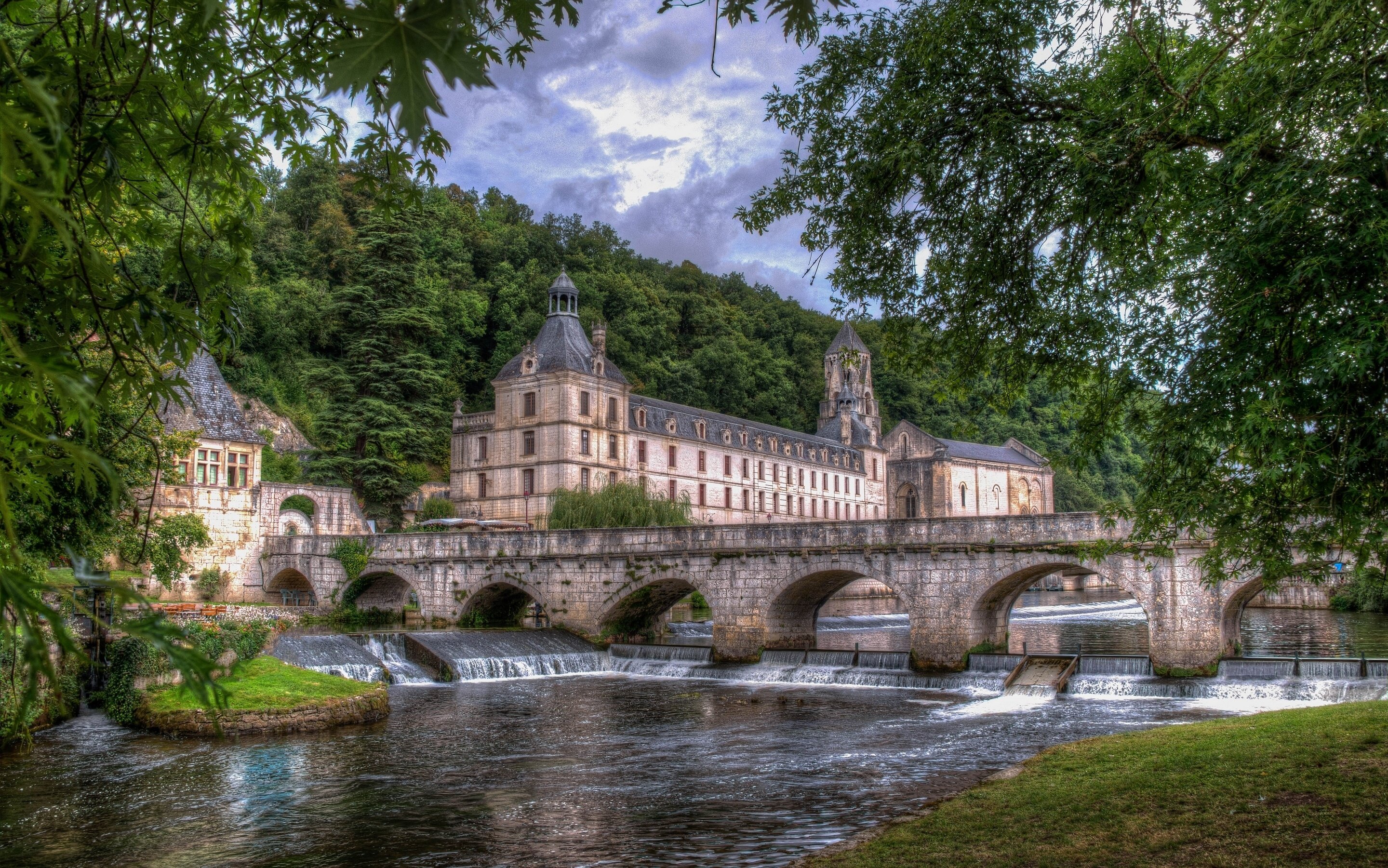 dordogne, River, Brantome, France, The, Dordogne, River, The, Abbey, Bridge, River Wallpaper