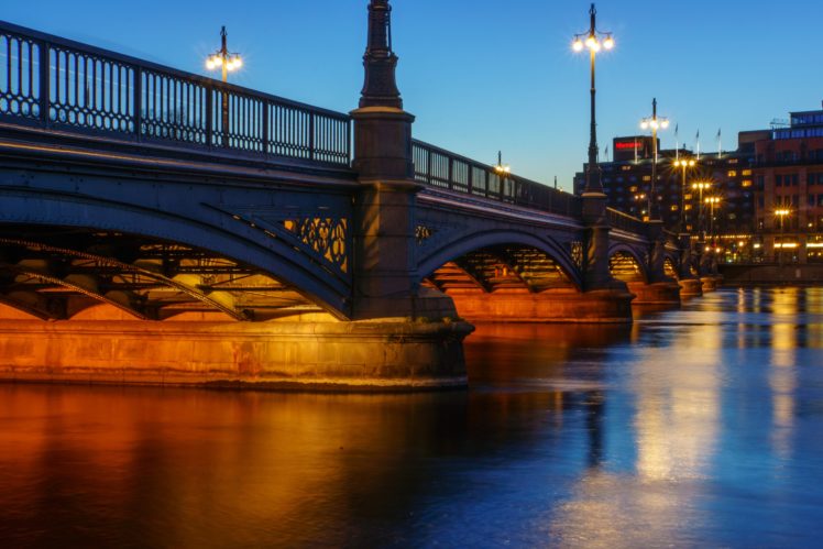 sweden, Bridge, River, Stockholm, Night, Street, Lights, Cities HD Wallpaper Desktop Background