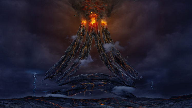 art, Science, Fiction, Volcano, Lava, Fantasy, Sci fi, Mountains HD Wallpaper Desktop Background