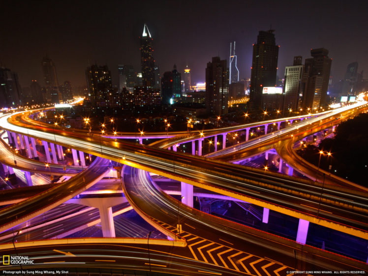 buildings, Skyscrapers, Freeway, Highway, Shanghai, Timelapse, Night, Roads HD Wallpaper Desktop Background