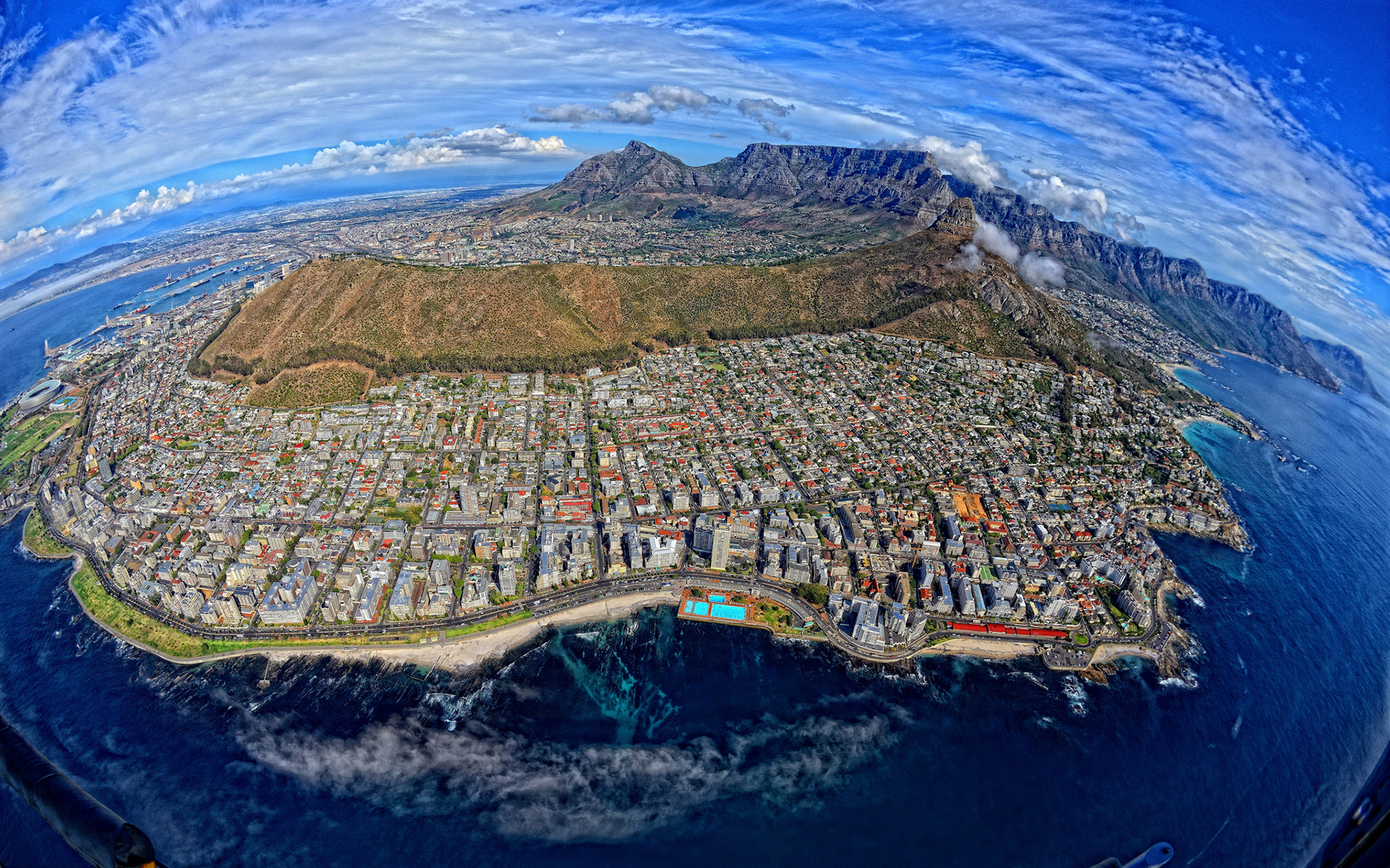 cape, Town, South, Africa, Buildings, Mountains, Aerial, Coast Wallpaper