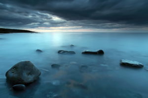 sea, Aeyaey, Night, Rocks, Landscape, Ocean, Sky, Clouds