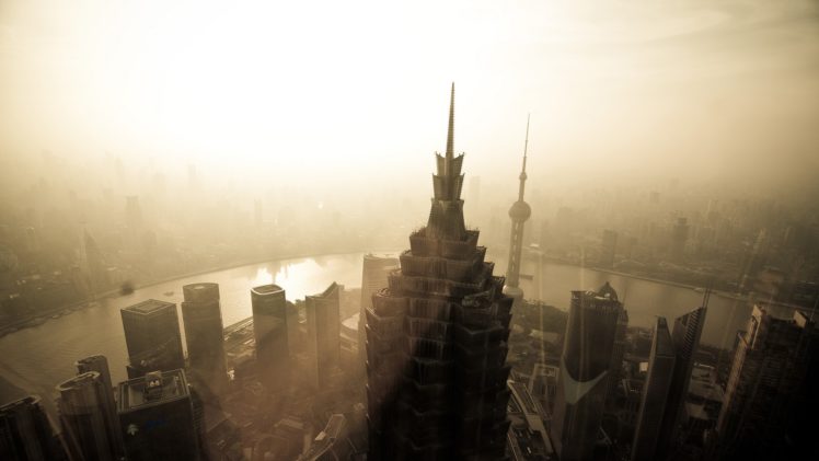 shanghai, Buildings, Skyscrapers, Sunlight, Sepia HD Wallpaper Desktop Background