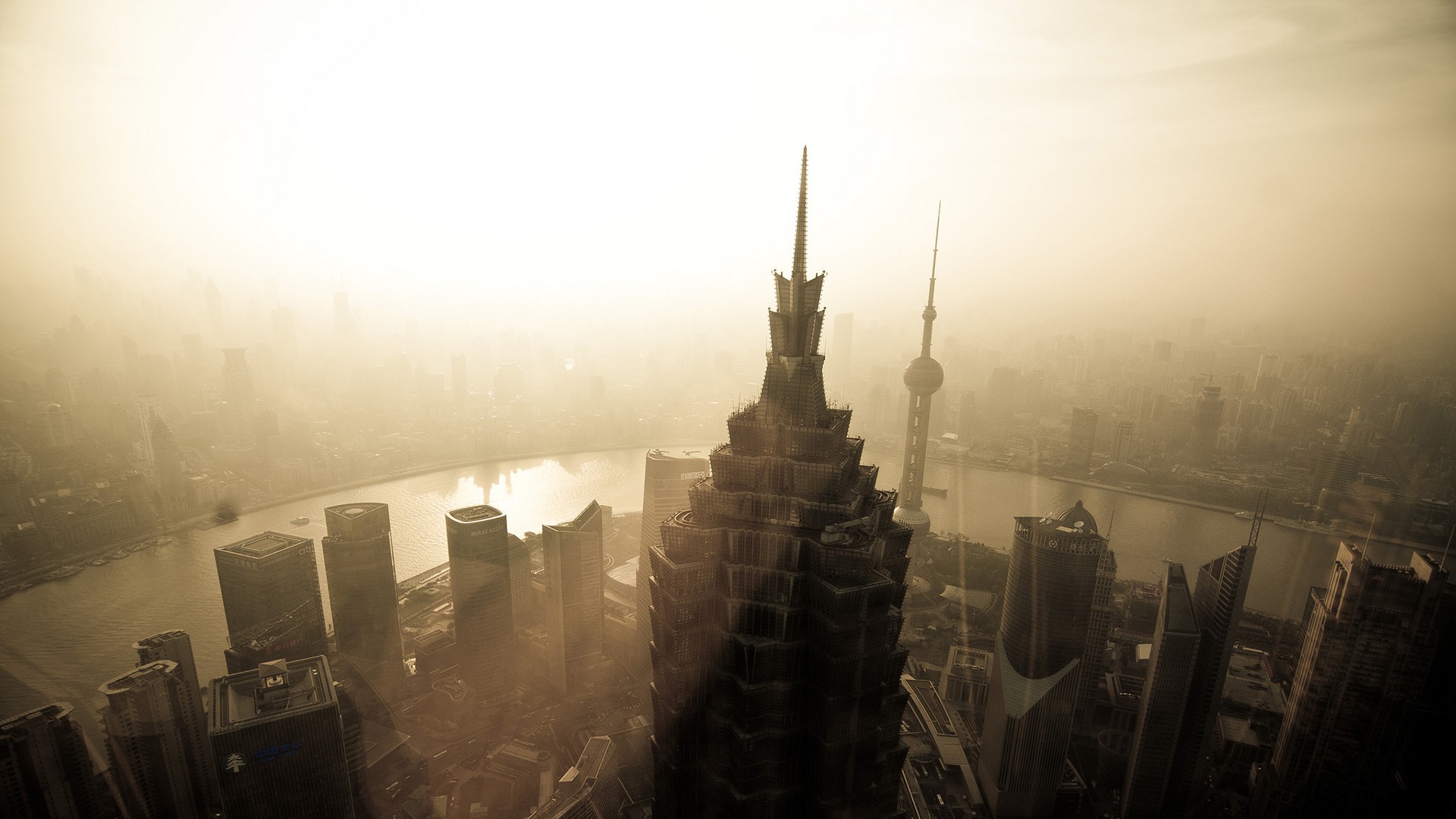 shanghai, Buildings, Skyscrapers, Sunlight, Sepia Wallpaper