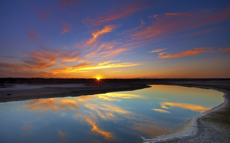 sky, Clouds, Water, Sun, River, Lake, Reflection, Sunset, Sky HD Wallpaper Desktop Background