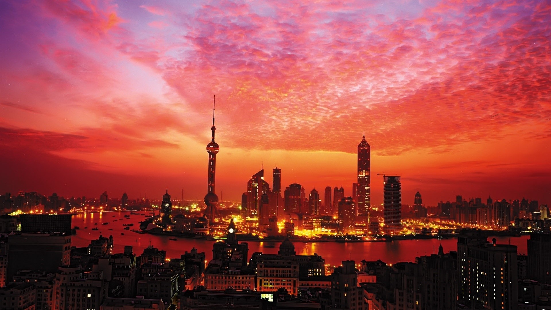 sunset, Buildings, Skyscrapers, Shanghai, Sky Wallpaper
