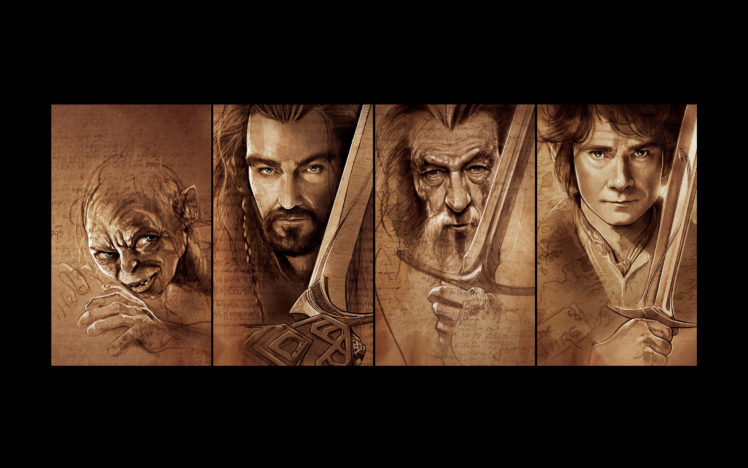 the, Lord, Of, The, Rings, The, Hobbit, Sword, Drawing, Gollum, Smeagol, Gandalf, Thorin HD Wallpaper Desktop Background