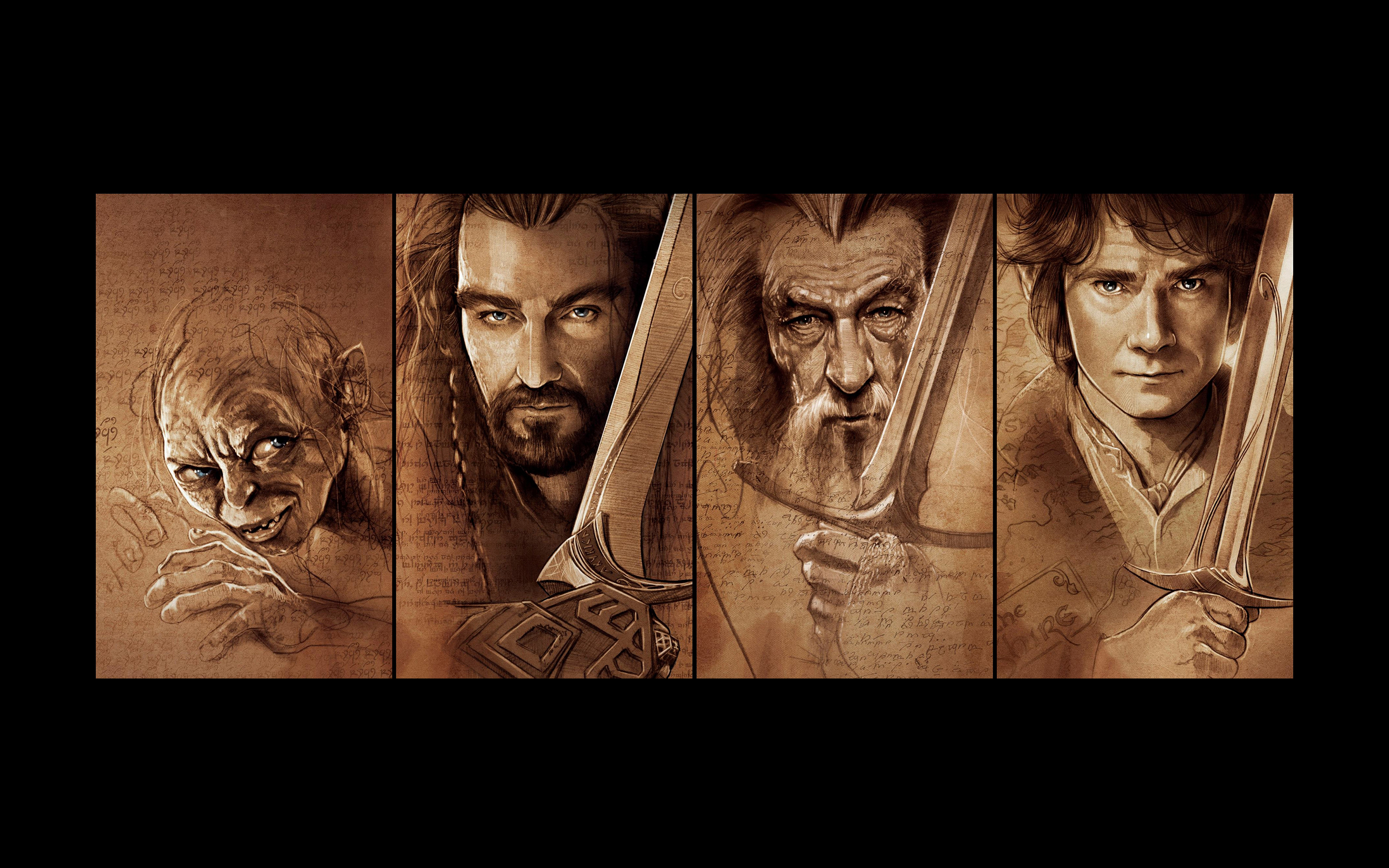 the, Lord, Of, The, Rings, The, Hobbit, Sword, Drawing, Gollum, Smeagol, Gandalf, Thorin Wallpaper
