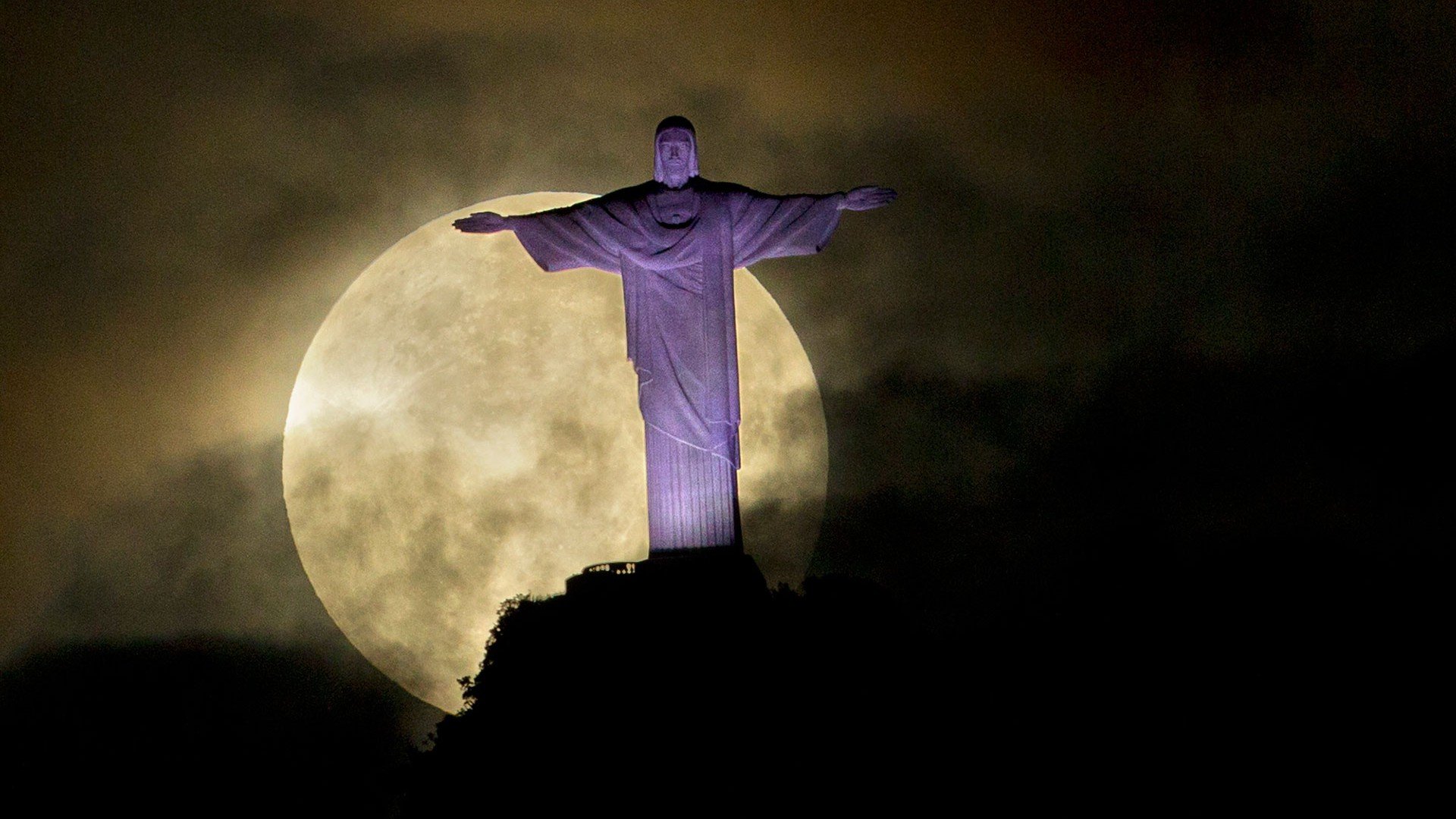 christ, The, Redeemer,  , Moon, Brazil, Purple Wallpaper