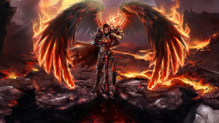 fallen, Angel,  , Fire, Heroes, Hell, Magic HD Wallpaper Desktop Background