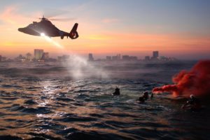 water, Sea, Coast, Guard, Helicopter, Military, Cities, People, Sunset