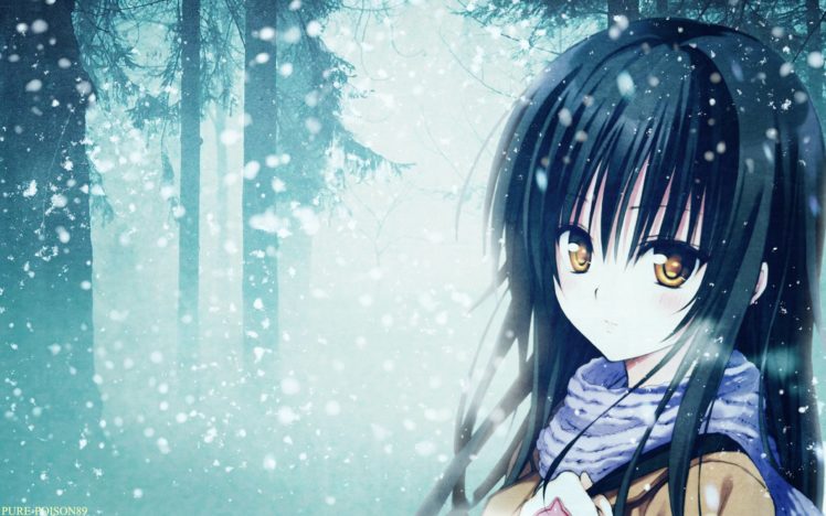 anime,  , Blue,  , Girl,  , Sad,  , Snow,  , Long hair, Tree forest HD Wallpaper Desktop Background
