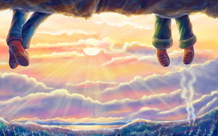 cartoon, Sunset, Clouds HD Wallpaper Desktop Background
