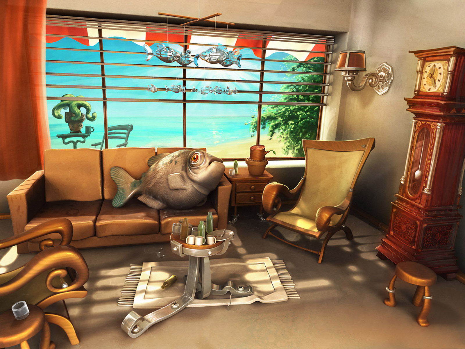 fishes, Interior, Cartoon Wallpaper