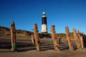 lighthouse, Posts, Beach, Fence, Sky