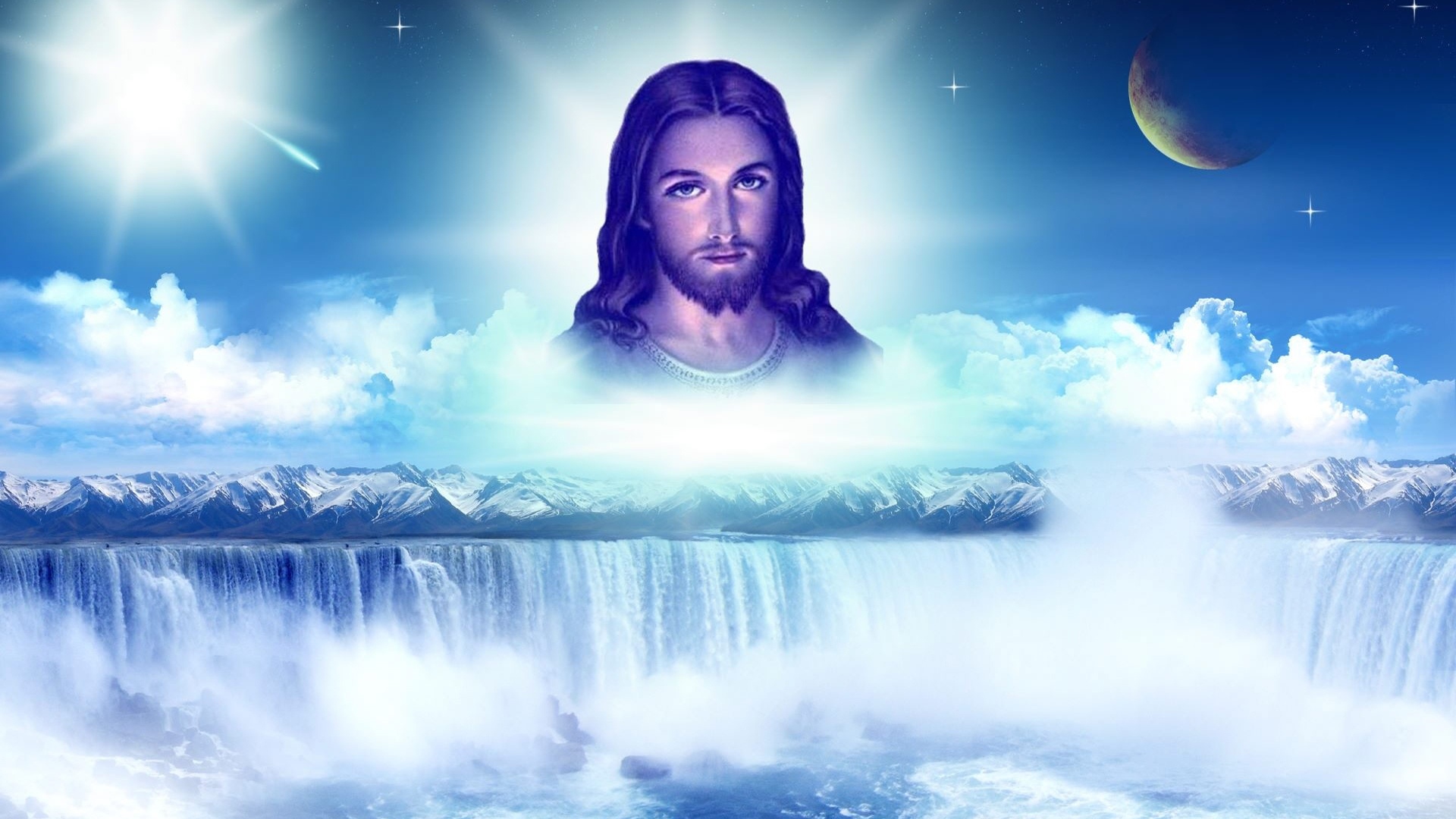 jesus, Religion, Waterfall Wallpaper