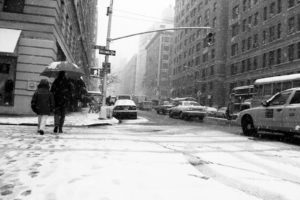 monochrome, New, York, Roads, Cars, Taxi, Winter, Snow, People, Umbrella, Black, White