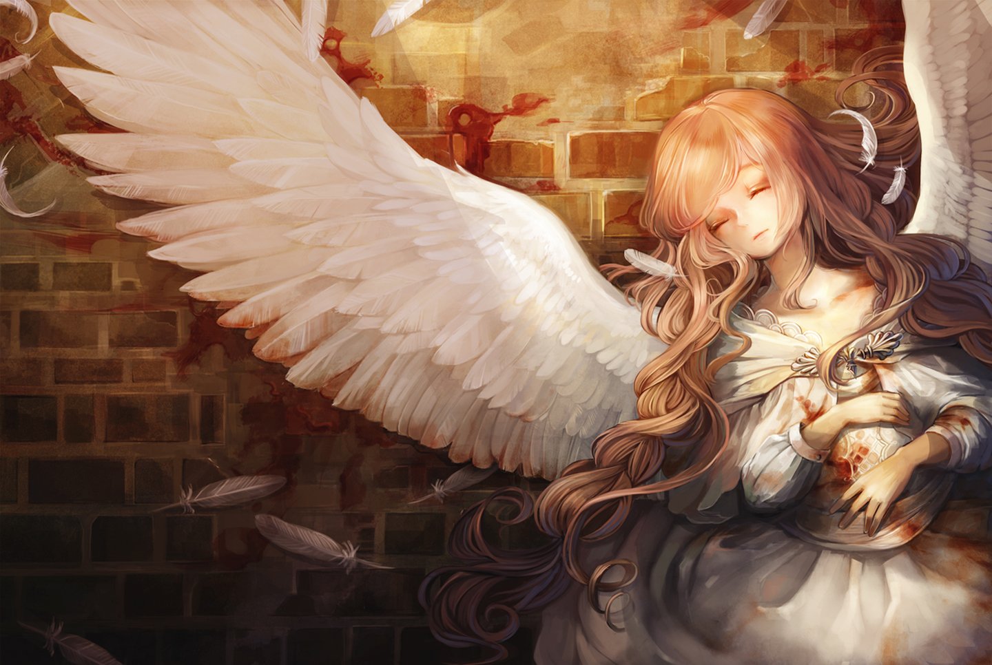 angels, Girl, Wing, Feathers, Curly, Long, Hair, Anime Wallpaper