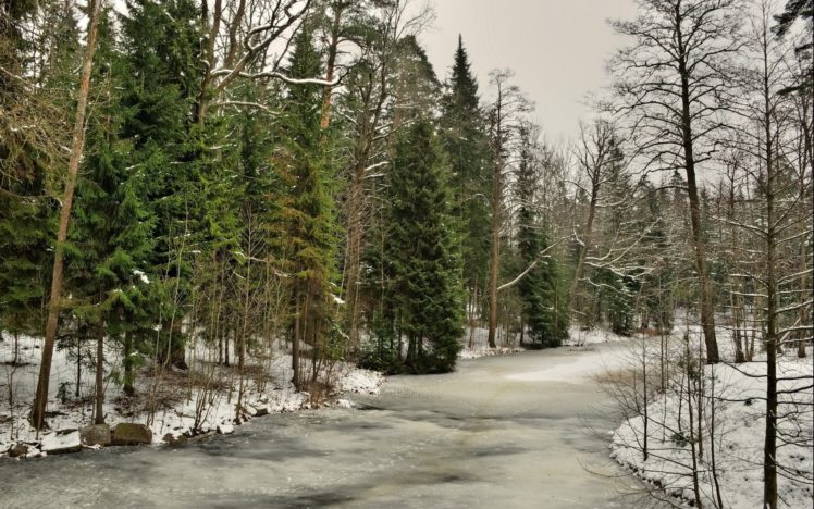 river, Winter, Landscape, Forest, Trees HD Wallpaper Desktop Background