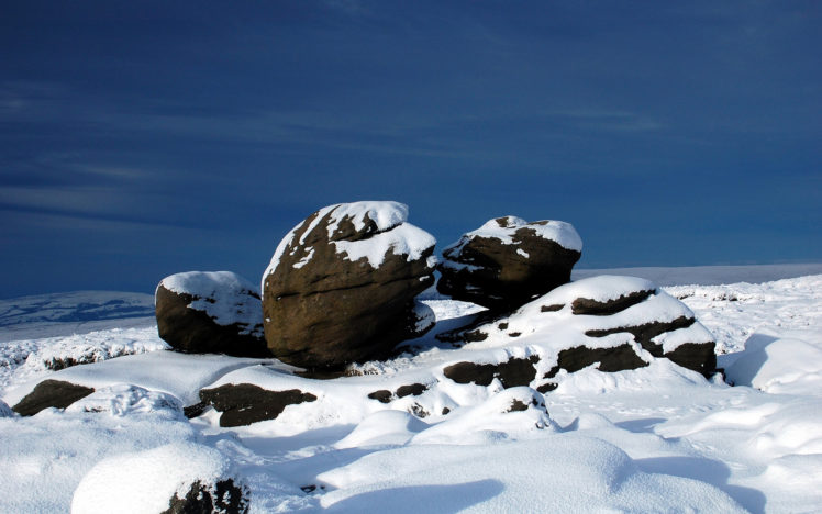 rocks, Stones, Snow, Winter, Sky HD Wallpaper Desktop Background