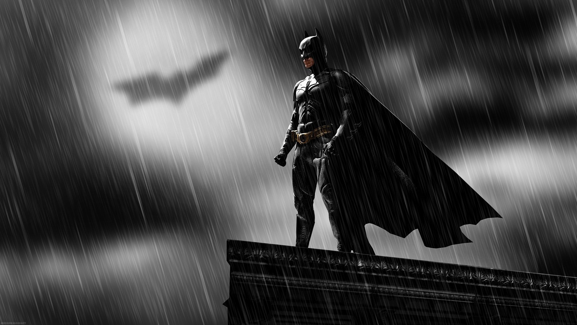 batman,  , Roof, Rain, Shadows Wallpaper