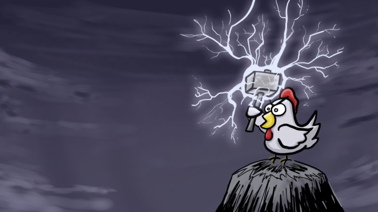 cartoons, Hills, Hammer, Chickens, Lightning, Thor HD Wallpaper Desktop Background