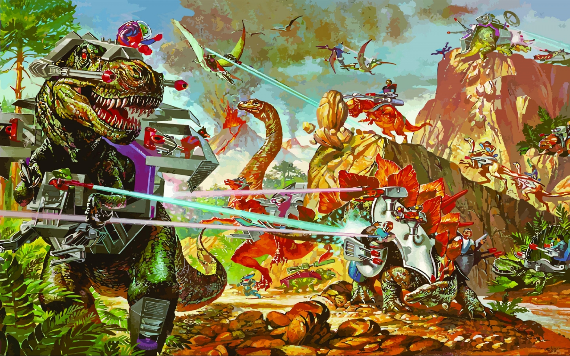 dino, Riders, Cartoon Wallpaper
