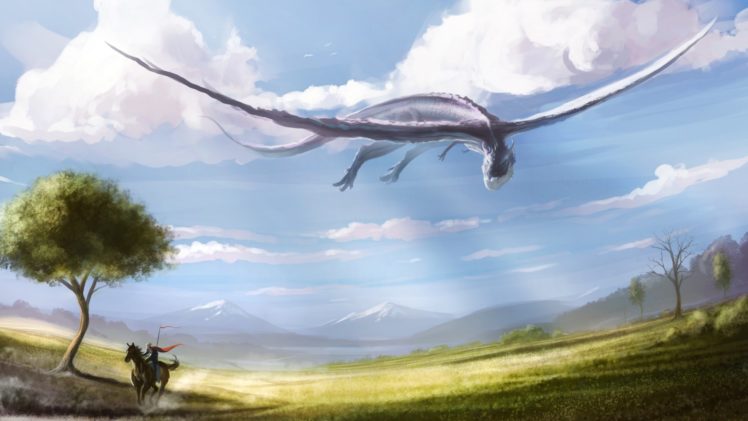 art, Dragon, Rider, Horse, Clouds HD Wallpaper Desktop Background