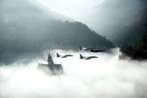 jets, Castle, Mist, Fog, Military