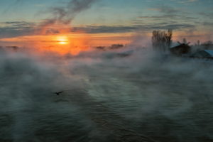 river, Fog, Sun, Morning, Sunrise, Sunset, Birds, Lakes