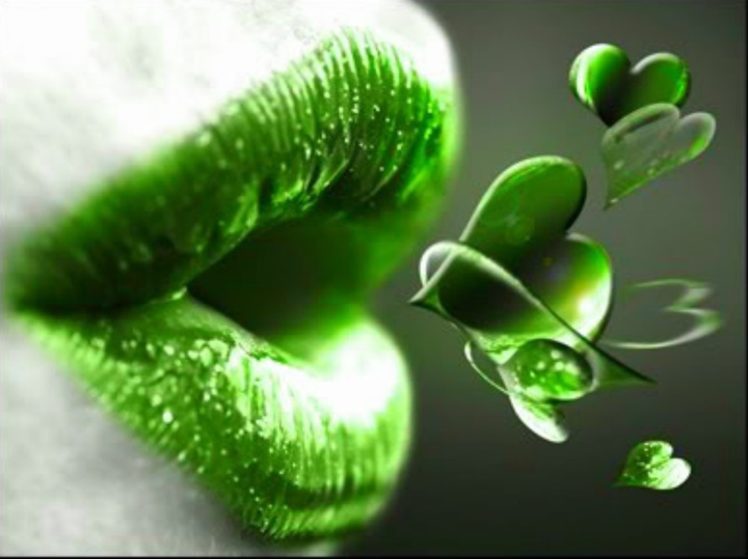 abstract, Mouth, Lip, 3d, Hearts, Green, Kiss HD Wallpaper Desktop Background